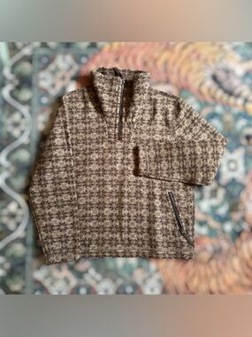 J Crew Sherpa Fleece 1/4 Zip Pullover Wool-Blend Nordic Snowflake Outdoor M